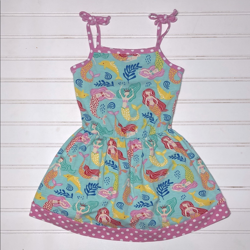 ANN LOREN EUC Colorful Mermaid Dolphin Elastic Waist Tie Strap Dress